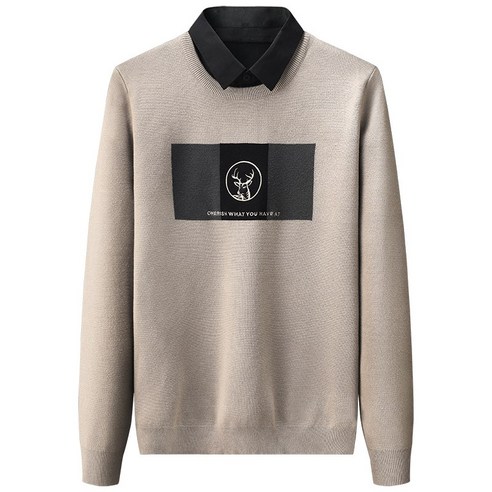 【DF】가짜 스웨터 남자의 새로운 뜨거운 가을과 겨울 콘트라스트 컬러 스티치 셔츠 칼라 니트 셔츠 패션
