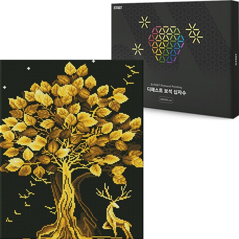 디패스트 보석십자수 DIY 40X50cm 구슬 비즈 공예 액자형 캔버스형 집들이선물 세트, 1세트, DF-305 황금나무와 사슴