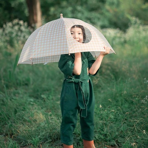 미화부장 투명 시야확보창 튼튼한 돔형 반자동 체크 장우산 유아 어린이 초등 아동 우산