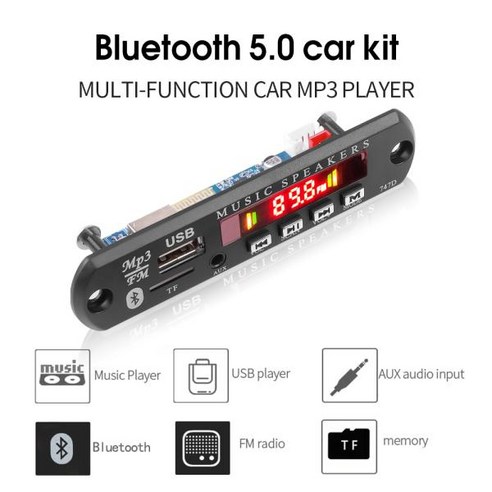 마이크 포함 핸즈프리 자동차 키트 블루투스 MP3 플레이어 디코더 보드 자동차 FM 라디오 모듈 FM TF USB AUX 오디오 어댑터 무선, 없음, 1) 2x20W