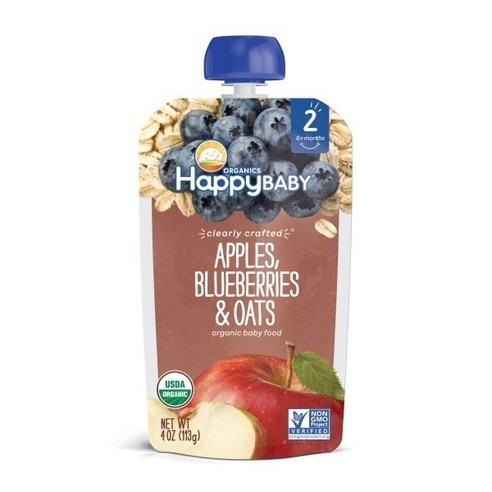 해피베이비 클리어리 크래프티드 어린이 스무디, 사과 + 블루베리 + 오트(Apple + Blueberry + Oat), 113g, 1개