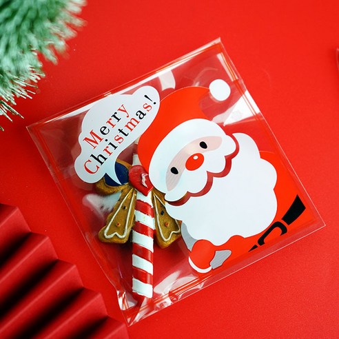 크리스마스 선물 OPP 포장지 100장 산타 쿠키 사탕 선물 어린이집 학원 손님 접착봉투