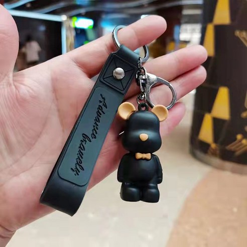 크리스탈 넥타이 곰 열쇠고리 만화 폭력곰 열쇠 장신구 책가방 액세서리 창의 아크릴 열쇠고리, B라인 블랙, 6cm