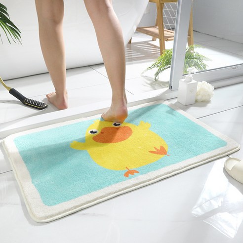Linzheng만화 카펫 흡수 매트 화장실 가정용 발닦이 모조 캐시미어 카펫 욕실 미끄럼 방지 매트, 40*60cm(캐시미어), 새끼 오리