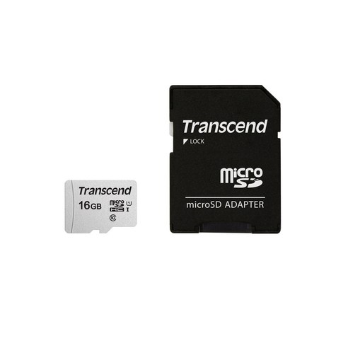 트랜센드 마이크로 SDHC 메모리 카드 + SD 어댑터 USD300S-A, 16GB, 1개