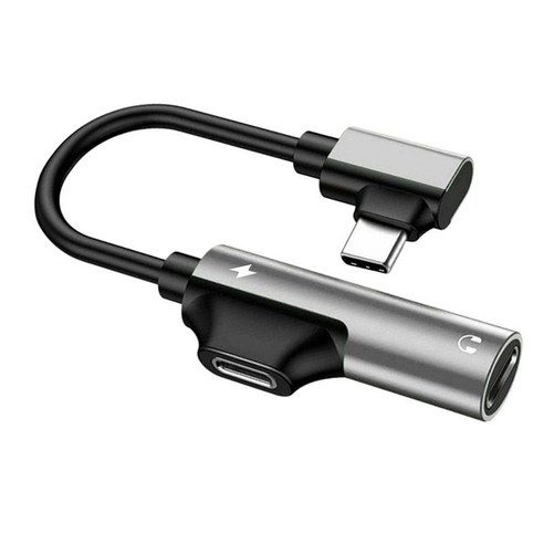 2-in-1 USB-C PD 헤드폰 잭 어댑터 (Aux 스테레오 이어폰 용), 실버, 2x0.39x0.39 인치, 알루미늄 합금 쉘