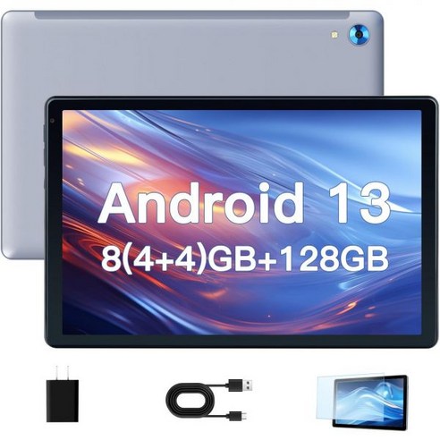 Caxilysh Android 13 태블릿 8코어 태블릿 10인치 이상 8(4+4)GB RAM + 128GB ROM(5000mAh 배터리 포함) 1280 * 800 IPS, Gray