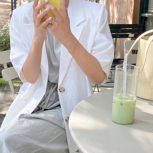 [발리걸] 데일리 린넨 카라 투버튼 반팔 오버핏 자켓