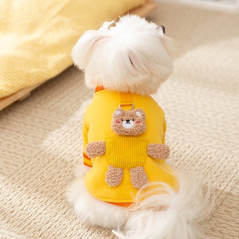 강아지 티셔츠 중소형 강아지 고양이옷 강아지조끼, 1개, L(제안체중8-11근), 노랑 곰
