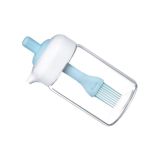 실리콘 오일 브러시가있는 2 in 1 올리브 오일 디스펜서 병 용기 230ml 다중 쉬운 청소 액체 조미료 병 방진 사용, 푸른, 6.8x13.5cm, 유리 실리콘