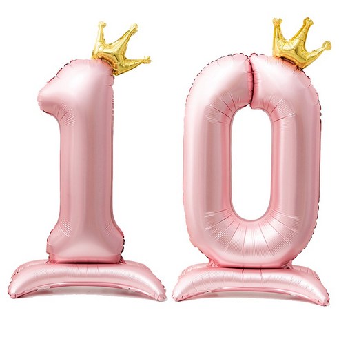 올리브파티 스탠딩 왕관 은박 숫자 생일 풍선 핑크, 숫자10, 1개