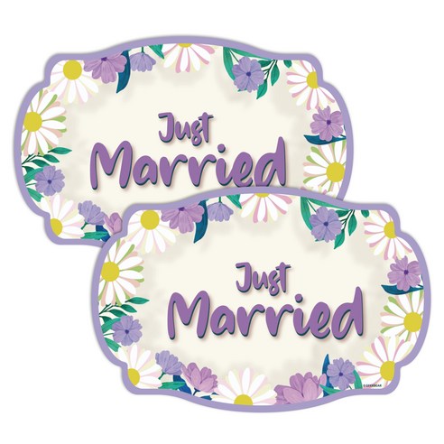 긱베어 웨딩카 마그넷 just married 차량용 자석 wedding magnet 웨딩 데코, 퍼플데이지, 1개