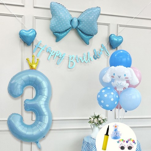 연지마켓 쿠로미 마이멜로디 키티 시나모롤 산리오 생일풍선 파티세트, 시나모롤 블루세트3