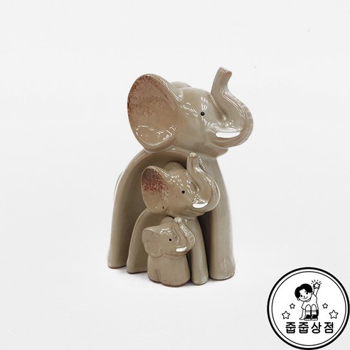 가족 코끼리 풍수소품 재물 도자기 장식인형 개업선물 줍줍스티커 1매 구성, 1SET
