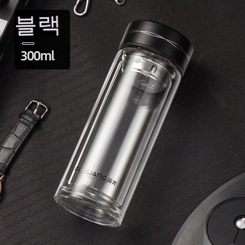 고붕소 실리콘 물컵을 휴대하고 가정용, 블랙 300ml, 300-360mL