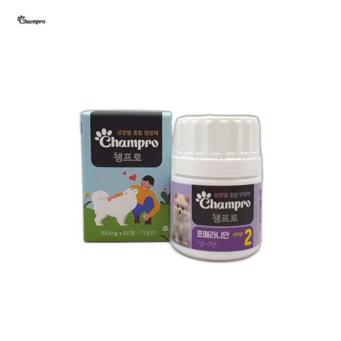 챔프로 포메라니안 전용 강아지 영양제 1~3단계 맞춤형, 60정, 종합영양제, 2단계 (1세~7세), 1개