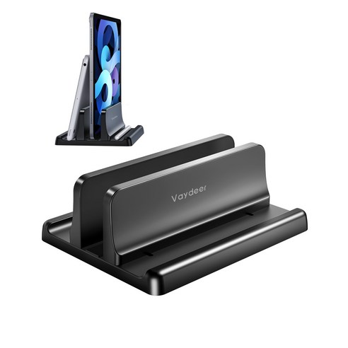 Vaydeer 수직 노트북 스탠드 홀더 플라스틱 조절식 데스크탑 노트북 도크 공간 절약형 3 in 1 - 모든 MacBook Pro Air Mac HP Dell Micros, Black, 1개