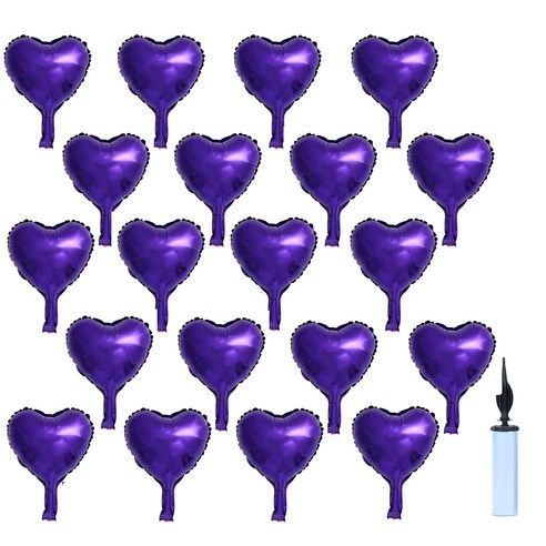 올리브파티 하트 은박풍선 10인치 23cm 파티용품 손펌프 세트, 20매, 퍼플