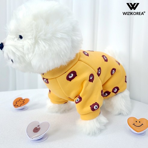 강아지옷 동물 과일 기모티셔츠 가을겨울 네오프랜 WI036DG, 노랑 호피