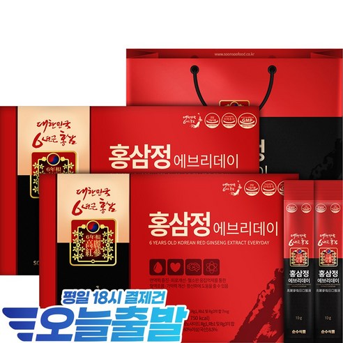 순수식품 6년근 홍삼정 홍삼 스틱 2박스(60포)+쇼핑백 면역력, 300g, 2개