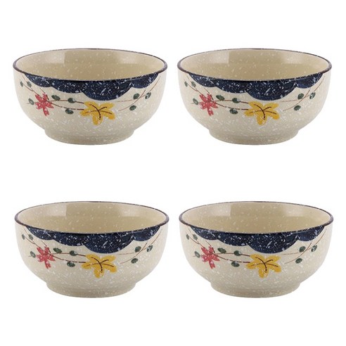 deeliz 레트로 세라믹 면기 15.7cm 4개입, 1개, 클리어 플라워
