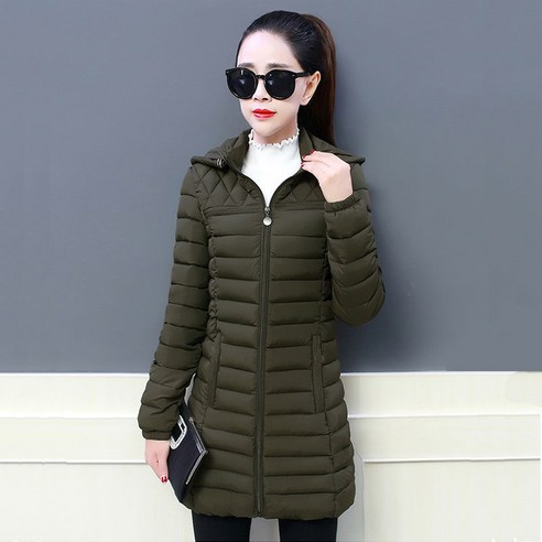 여성 면직물 재킷 중간 길이 경량 새로운 겨울 의류 패션 따뜻한 대형 한국 닫기 피팅 코튼 패딩 자켓 중년 엄마