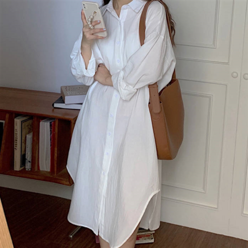 여름용 소프트 린넨 카라 롱 쉬폰 원피스 for 휴양지 린넨원피스