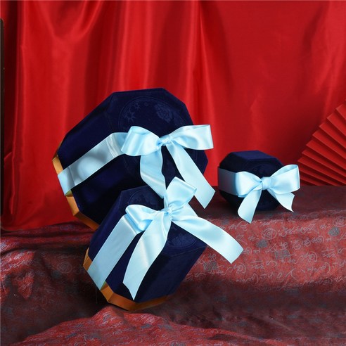 복고 덮개 팔각 상자 유럽식 선물포장박스 정교하고 아름다운 신부 반려자 선물, 청색, 라지 18*18*18cm