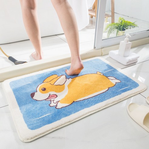 Linzheng만화 카펫 흡수 매트 화장실 가정용 발닦이 모조 캐시미어 카펫 욕실 미끄럼 방지 매트, 40*60cm(캐시미어), 질주하는 코키