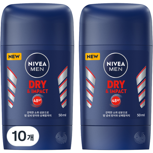 니베아 맨 데오드란트 스틱 드라이 앤 임팩트 데오드란트, 50ml, 10개