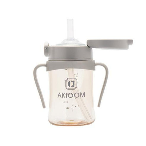 아키움 리뉴얼 유아빨대컵 원터치 아기물병, 그레이 200ml, 1개