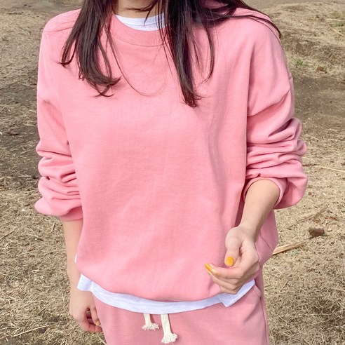 아모르데이 여성용 데일리 베이직 라운드넥 벌룬 쭈리 쿠쉬맨투맨 티셔츠