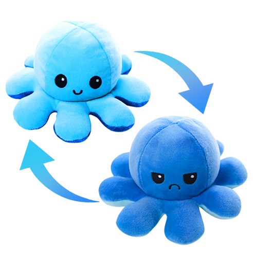 KC인증 양면 리버시블 반전 애착인형 20cm 총 19종, 라이트블루/진블루, 문어인형, 1개