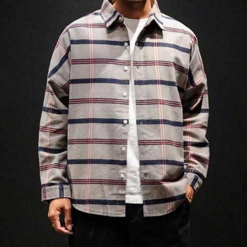 몽벨 체크 패턴 오버핏 셔츠 남녀 공용 남방 (USED)
