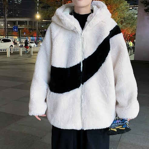 DFMEI 양고기 면화 패딩 코트 남자 가을 겨울 한국 스타일 느슨한 후드 코튼 패딩 코트 홍콩 스타일 유행 두꺼운 코튼 패딩 코트