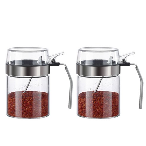 트래블앤쿡 원터치 스푼 내열유리 양념병 300ml 450ml + 스티커1매 증정, 2개