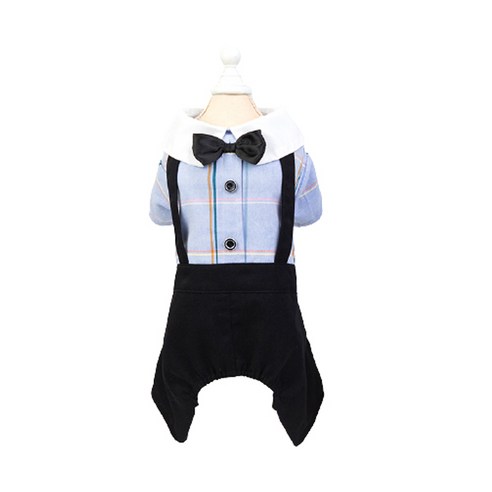 할로펫 봄가을 반려동물 멜빵 체크 학생복 4종 S M L XL, 바지, 파랑바지