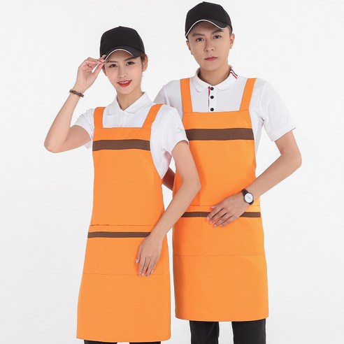 ANKRIC 멜빵 앞치마 작업 앞치마 내장 주방 컬러링 서비스직원 앞치마 호텔 주방앞치마, 오렌지