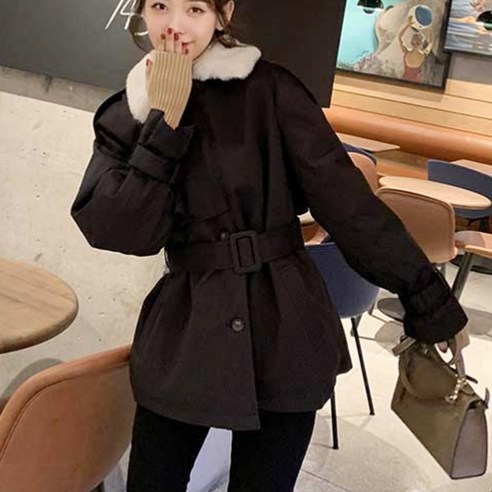 소프트 밍크 퍼안감 숏 트렌치코트 겨울 여성 털 자켓