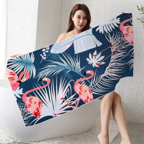 DFMEI 극세사 비치타월 디지털 워터마시프 워터타월 양면융사갯수건, 75*150 버드버드, 치수