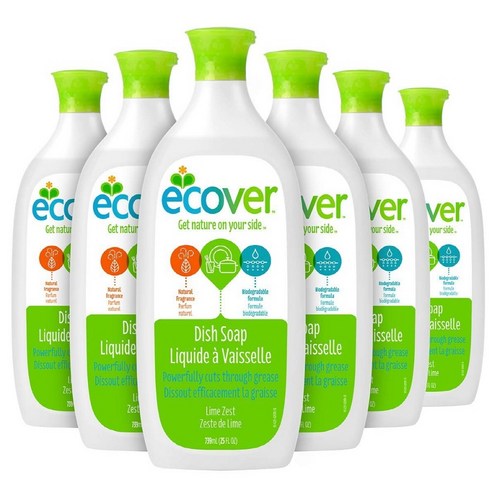 Ecover Dish Soap Lime Zest 에코버 주방세제 라임 제스트 25oz(739ml) 6개, 739ml
