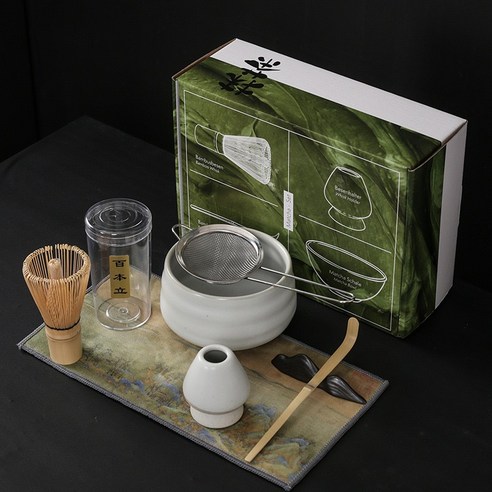 AOHAO 말차 도구 7PCS 세트 말차잔 차선 다선립 차시 필터 다건, 화이트 * 6세트, 6세트
