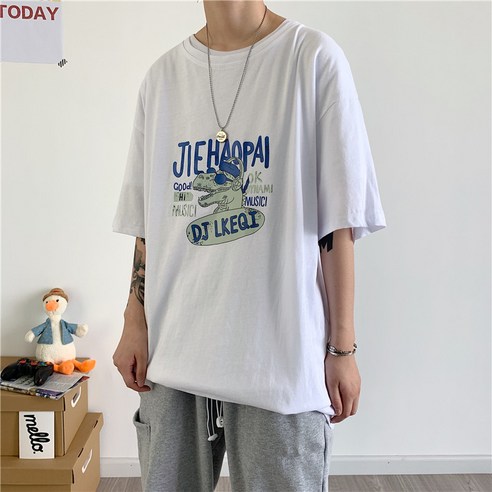 DFMEI 반소매 티셔츠 남자 유행 다목적 반팔 트렌디 브랜드 라운드 넥 인쇄 티셔츠