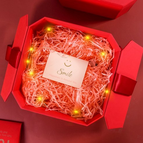 ZZJJC 선물 상자 라지 생일 선물 상자 빈 선물 상자 선물 남자친구 여자 고급 포장 상자 선물하기, 순홍(선물세트+라피초+연하장+램프), 언폴딩-25*25*15cm