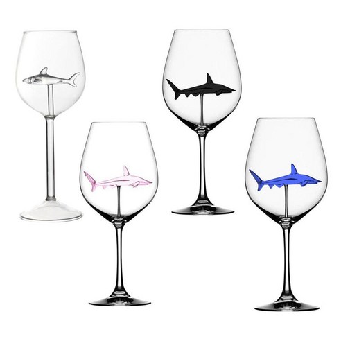레드 와인 잔 내부 4pcs 상어 300ml 잔 홈 파티 손수, 회색, 유리
