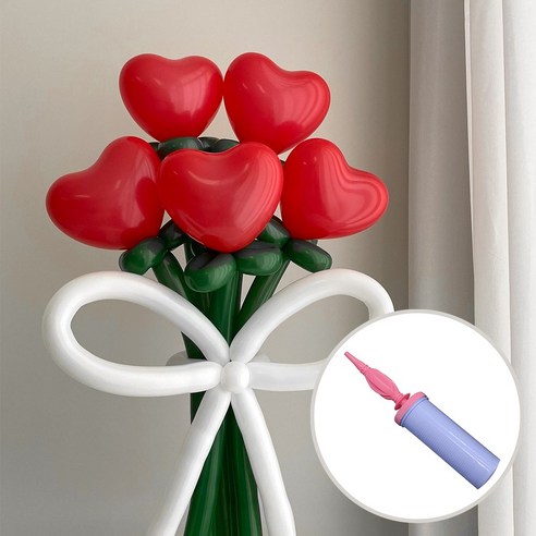 DIY 요술풍선 하트 레드 꽃다발 + 손펌프 by 파티아일랜드, 레드 하트 꽃다발 + 손펌프