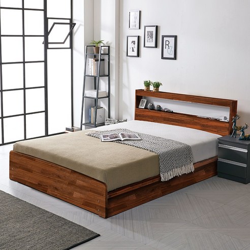 브라보가구 LED프로스 평상형침대프레임 SS, 화이트_서랍형