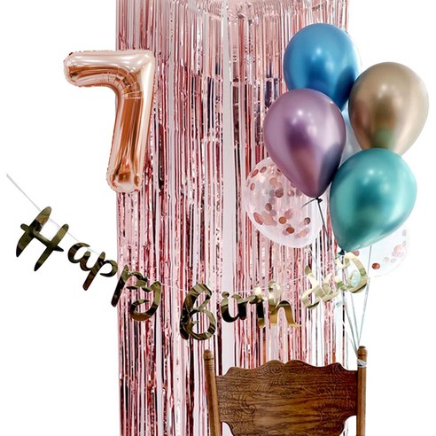 e베이비랜드 생일파티 4종세트 _ 파티용품, 생일파티 4종세트(메탈크롬)_숫자풍선(로즈골드)_7