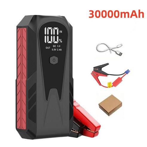 보조배터리 고속 점프 배터리 800A LED 충전기 휴대용 USB 차량용 램프 포함 스타터, 30000mAh, 1개