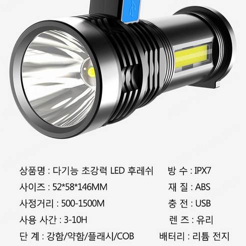 nicoliley 초강력 LED 후레쉬 충전식 서치라이트 미니 고휘도 손전등 후레쉬 1+1, 블랙*1+1, USB